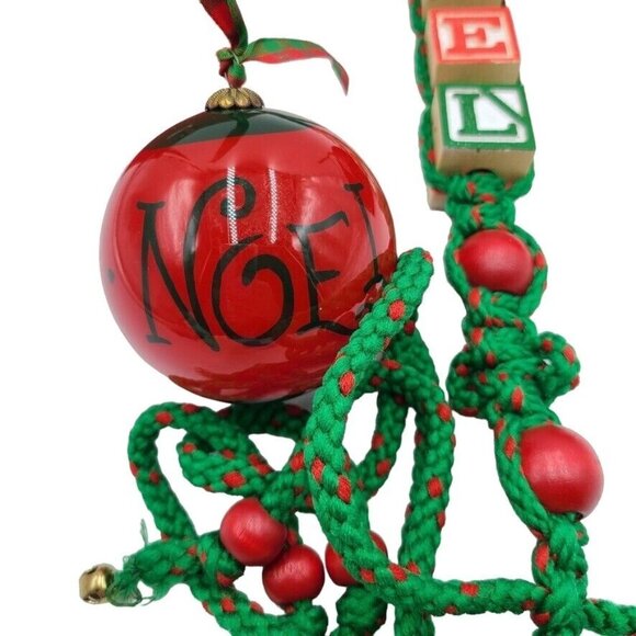 Vintage Christmas Noel Macrame Bell Wooden Blocks 2 Red Ball Ornaments Lot 3 - Picture 3 of 6